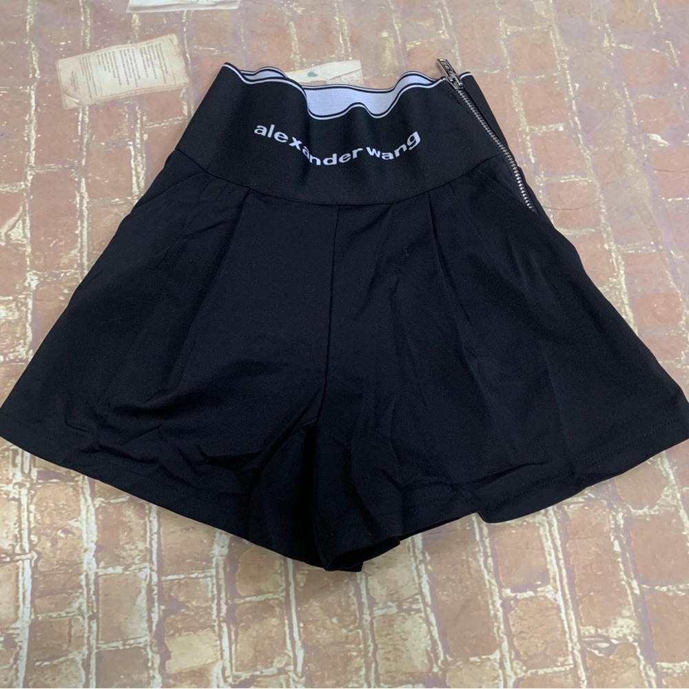 Alexander Wang High Waist Black Shorts with Logo Band